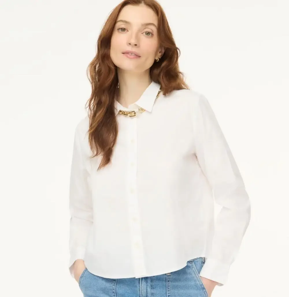 J.Crew Petite Modern Button-Up Shirt WMNS PS White Long Sleeve Collared Stretch